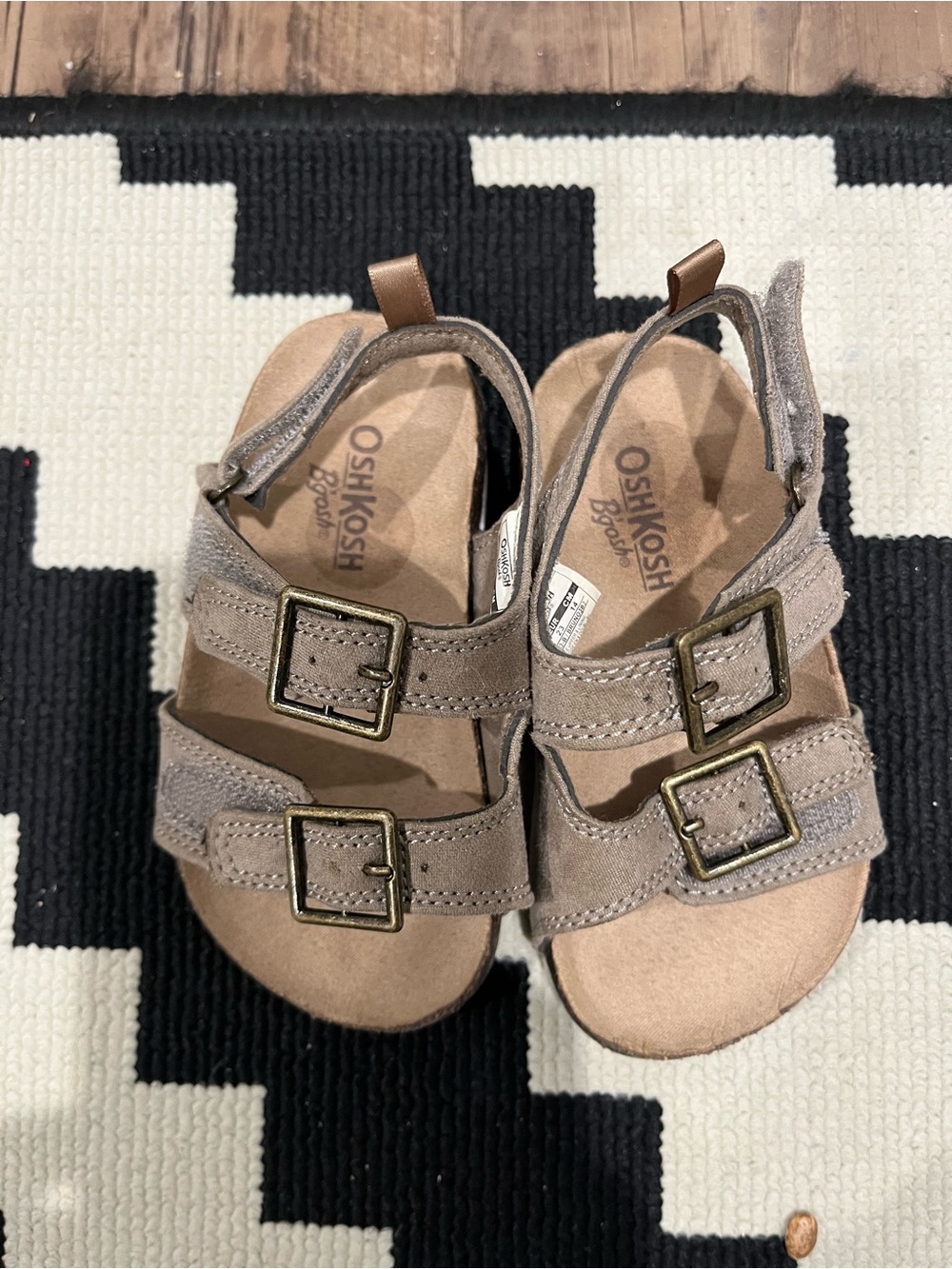 OshKosh B'gosh Taupe Double-Buckle Sandals with Brass Buckles
